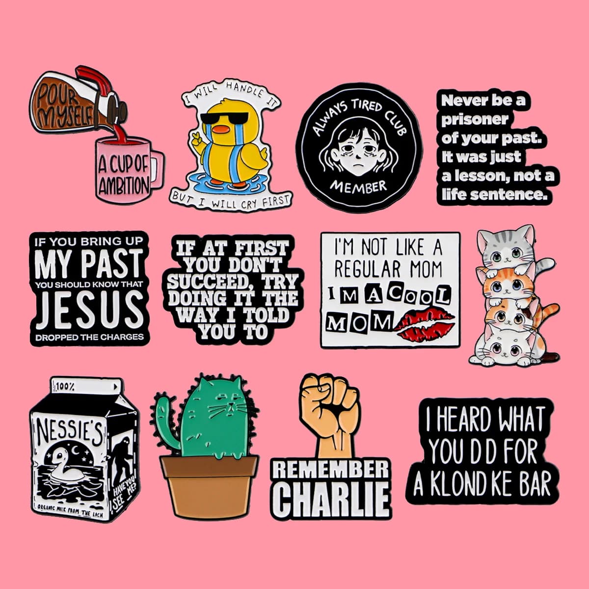 Cartoon Animal Cat Duck Enamel Pines Funny Quotes Brooch Metal Pins Badge on Backpack Clothing Accessories Fashion Jewelry Gifts