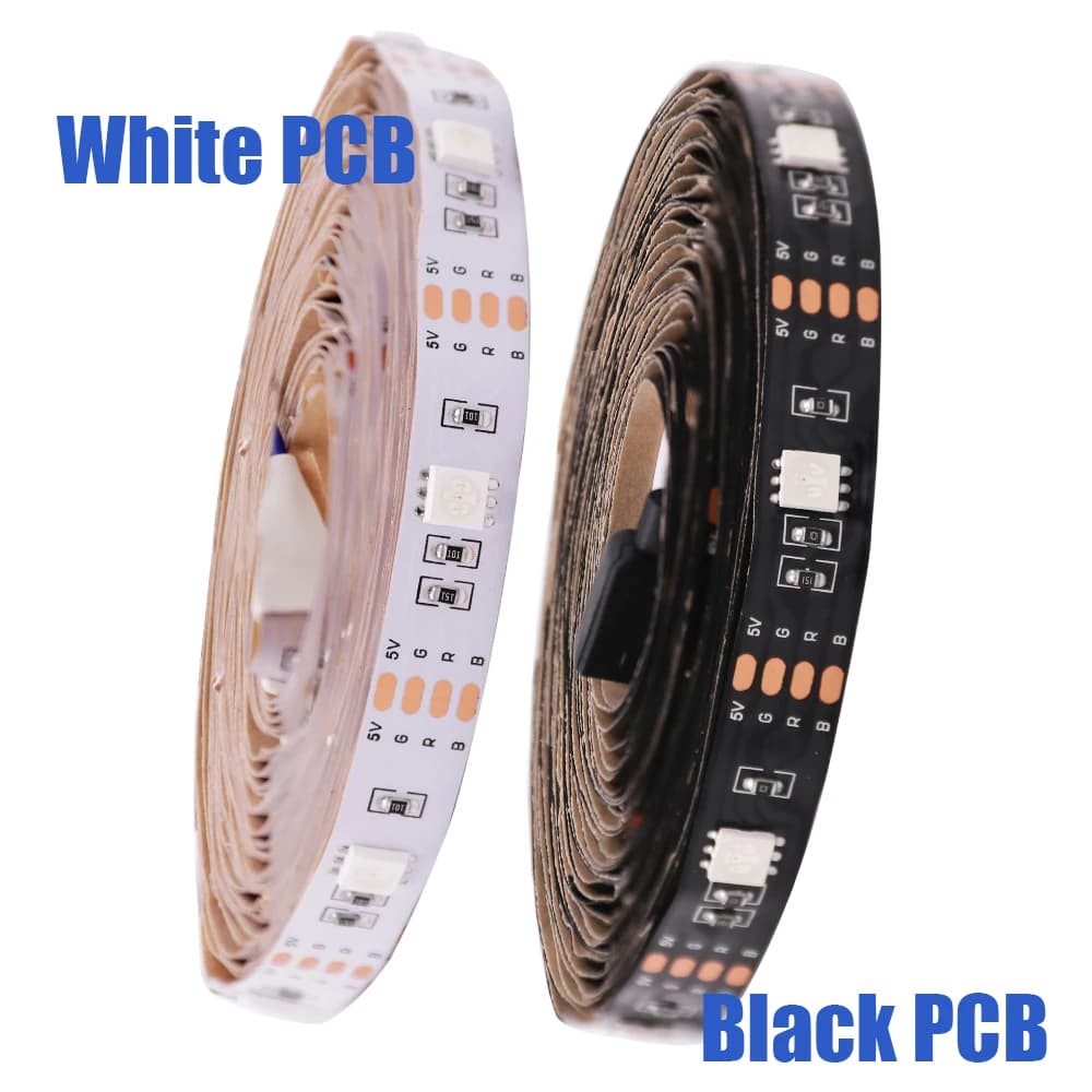 5V 5050 RGB LED Strip Light Home Decoration Waterproof 30 LEDs Flexible Tape Lamp 50cm 1m 2m 5m with 4pin Plug White/Black PCB